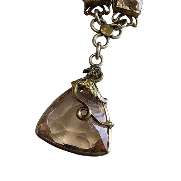 Antique Deco European Faceted Heavy Crystal Necklace with Gargoyle Over Pendant - Picture 6 of 9